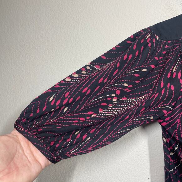 Temperley London 8 Plunging Neck Dress Black Pink 100% Silk Abstract Print - Picture 4 of 8